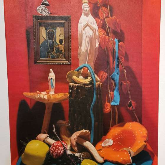 Wizja kosmiczna, olej, 60x80 cm, ...Bierzcie i jedzcie z tego wszyscy..., wystawa dyplomowa