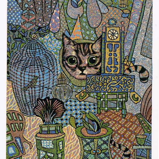 Kot z Grąbkowa, linoryt kol., 95x65 cm, 2019